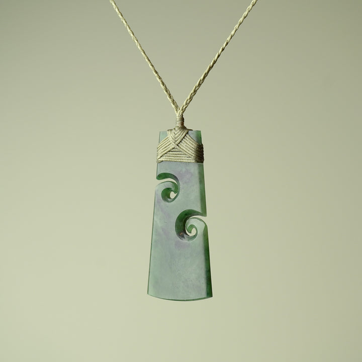 Large Pounamu Toki with Koru, Khaki Binding