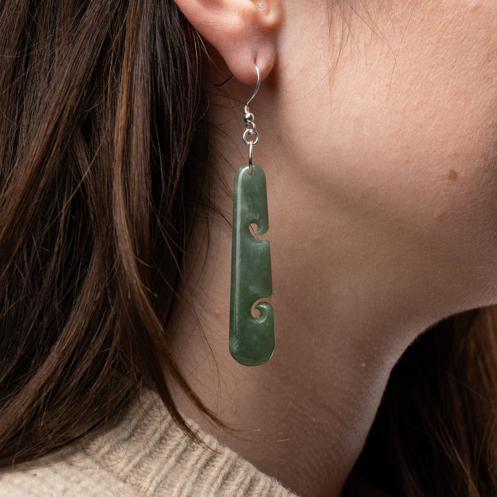 Medium Drop Koru Pounamu Earrings 50mm