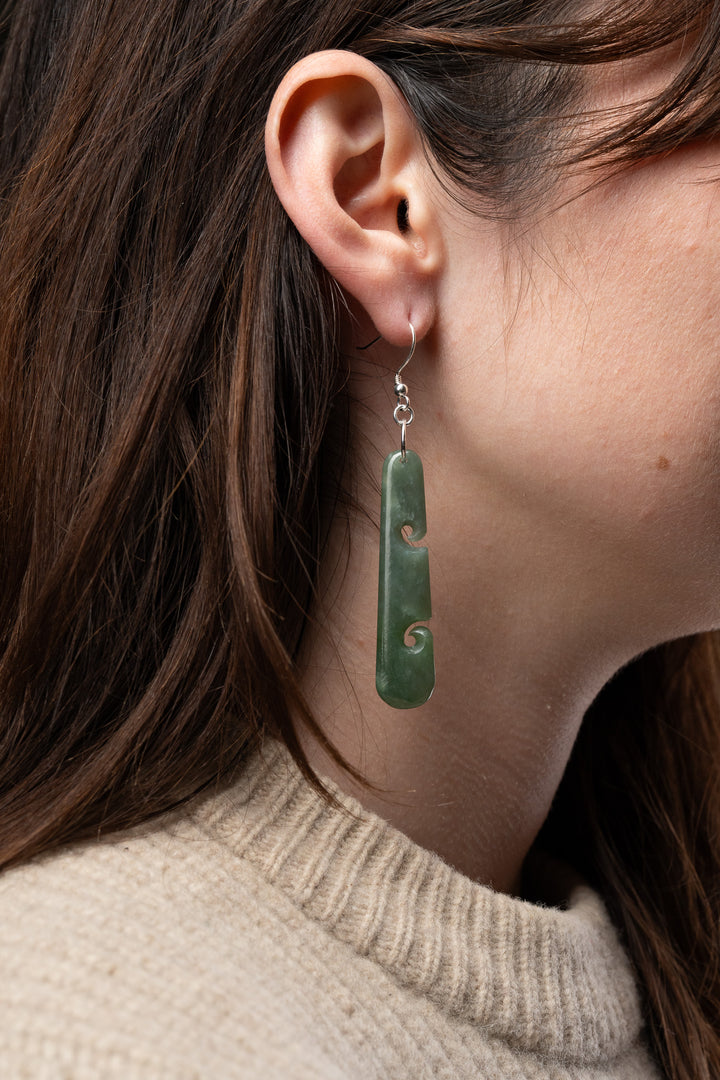 Medium Drop Koru Pounamu Earrings 50mm